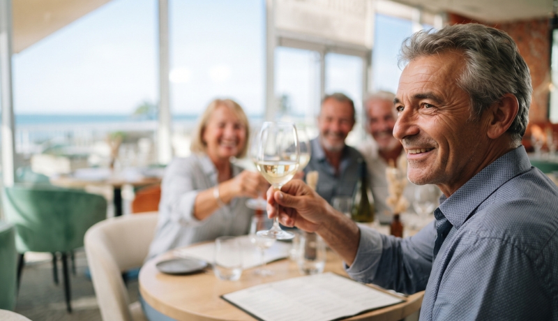 Célébration d'un départ en retraite avec les collègues au restaurant Prévithal à Granville